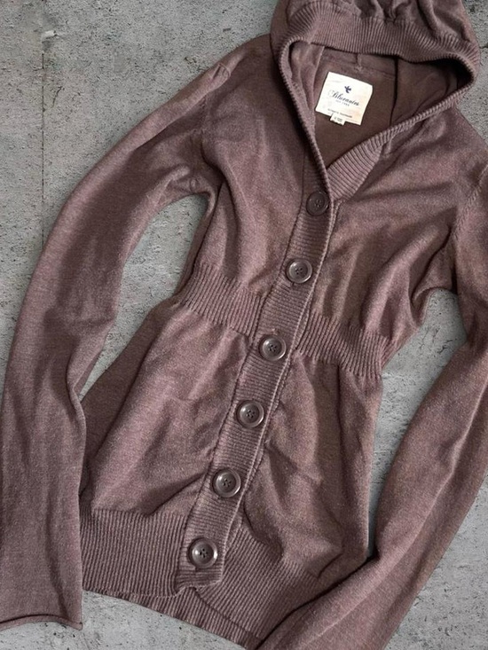 Bluenotes Sweaters - ❌SOLD❌Y2K Baby Doll Cinch Hooded Brown Cardigan Sweater